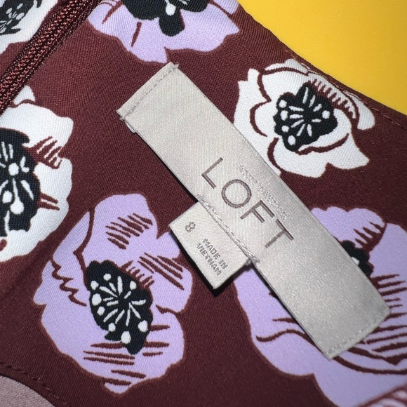 Ann Taylor Loft Dark Purple, White & Black floral dress size 8 - Picture 4 of 10